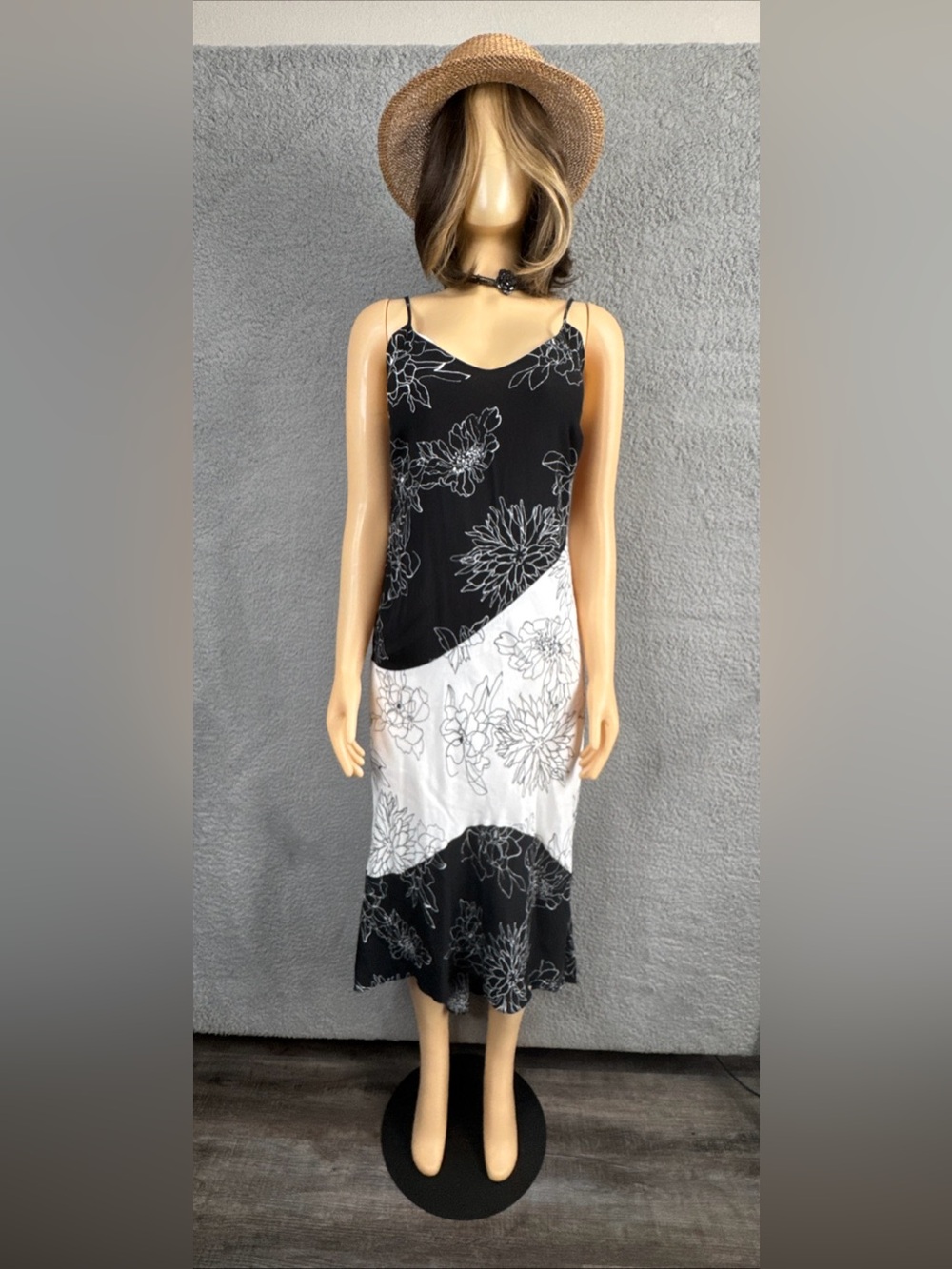 Melloday Black White Floral Maxi Dress Size XS